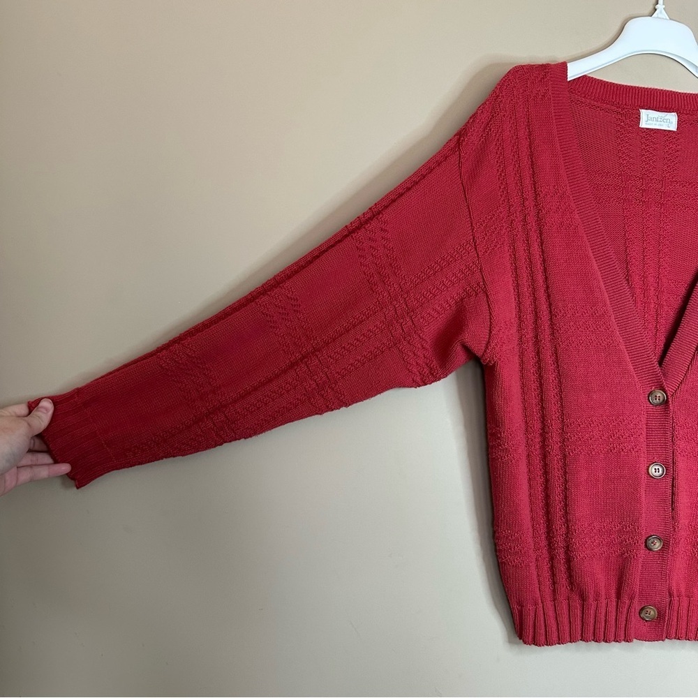 Vintage Y2K Jantzen Men's Large Gandpa Cable Knit Cardigan Sweater USA Academia - Picture 6 of 7